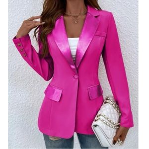 Luxe button blazer coat jacket hot pink